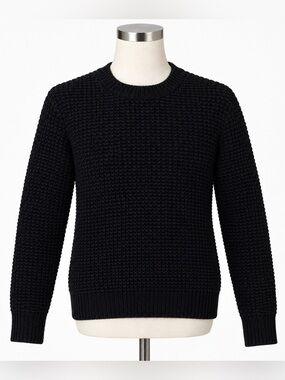 AllSaints Tornn Crew Sweater Mens Medium Black Textured Wool Blend Knit